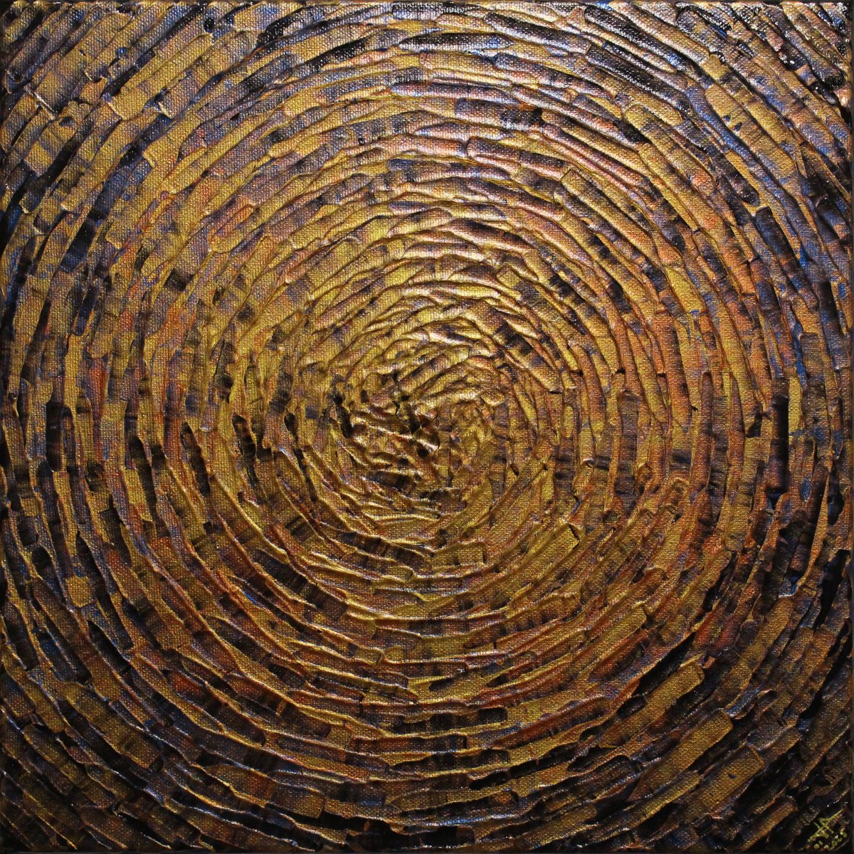 Abstract Acrylic Painting By Jonathan Pradillon, 12 X 12, Golden Concentric Shine, Original Artwork