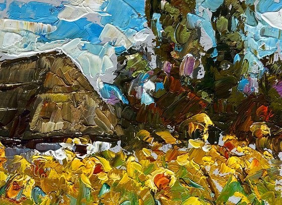 House and Sunflowers