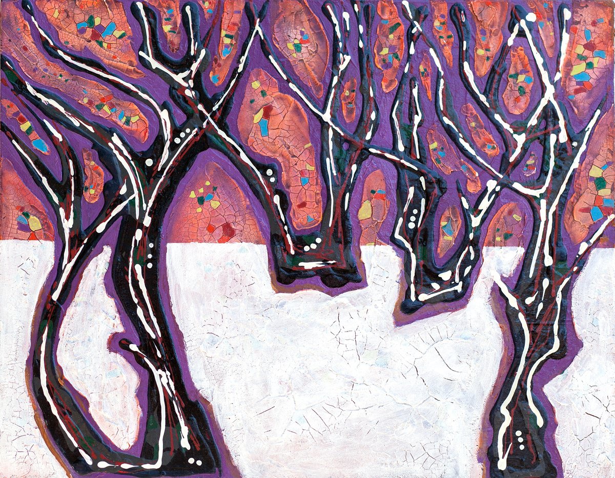 Expressive Landscape Acrylic Painting By Ariadna De Raadt, 20 X 16, First Snow. Twilight, Original Artwork