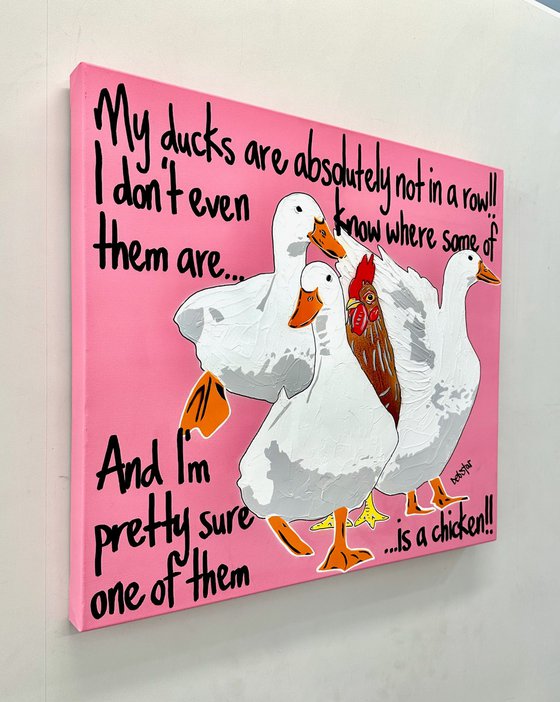 Ducks in a Row Pink Chicken 61cm x 61cm
