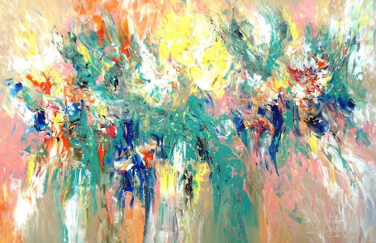 Abstract Acrylic Painting By Peter Nottrott, 61 X 39", Summer Holidays... D 1, Original Artwork