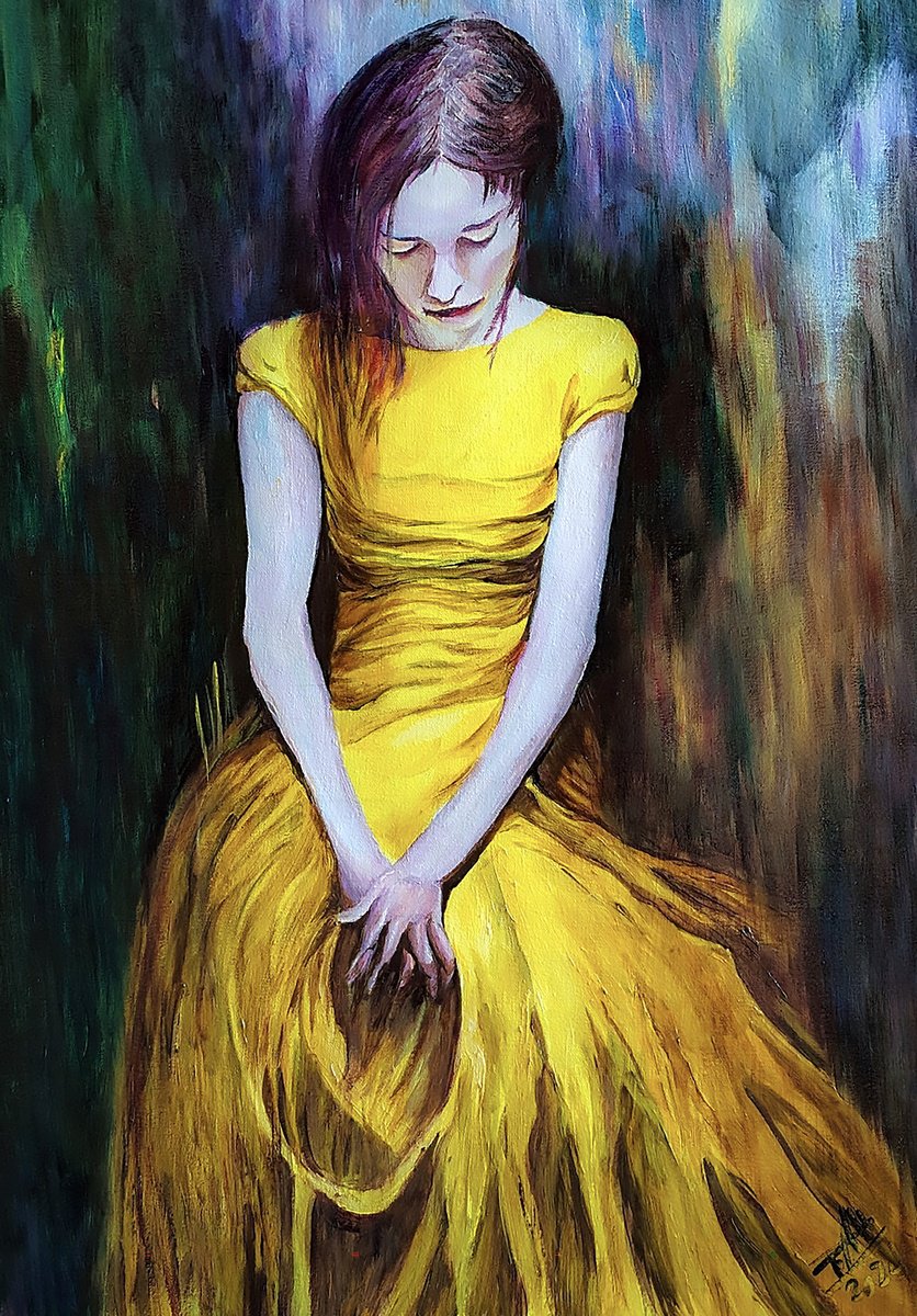 Expressive Oil Painting , Girl In A Yellow Dress By Felix Rubio, 16 X 24, Artwork For Sale On Artfinder