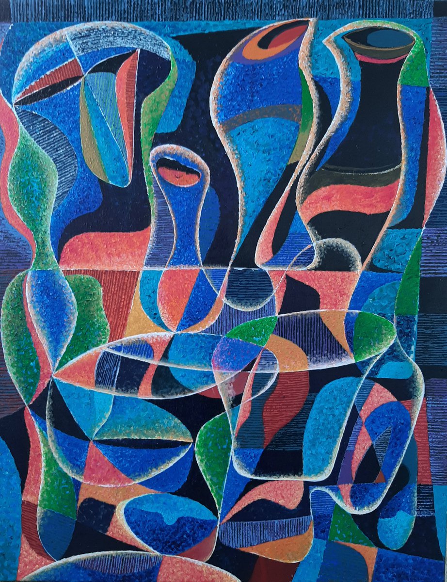 Organic Abstract Acrylic Painting By Vadim Vaskovsky, 24 X 30", Metaphysical Bottle, Original Artwork