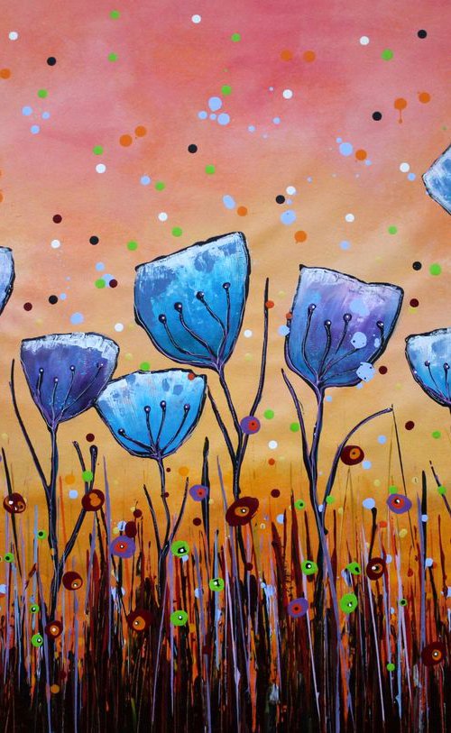 Young Folks #6 - Large original abstract floral painting by Cecilia Frigati
