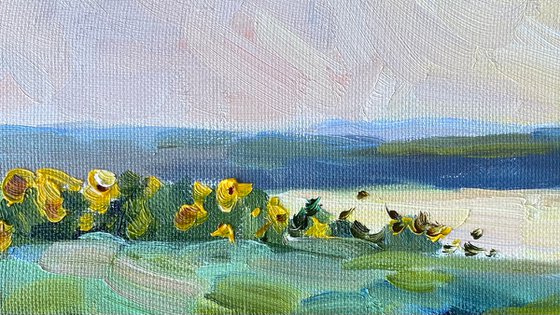 Sunflowers near river