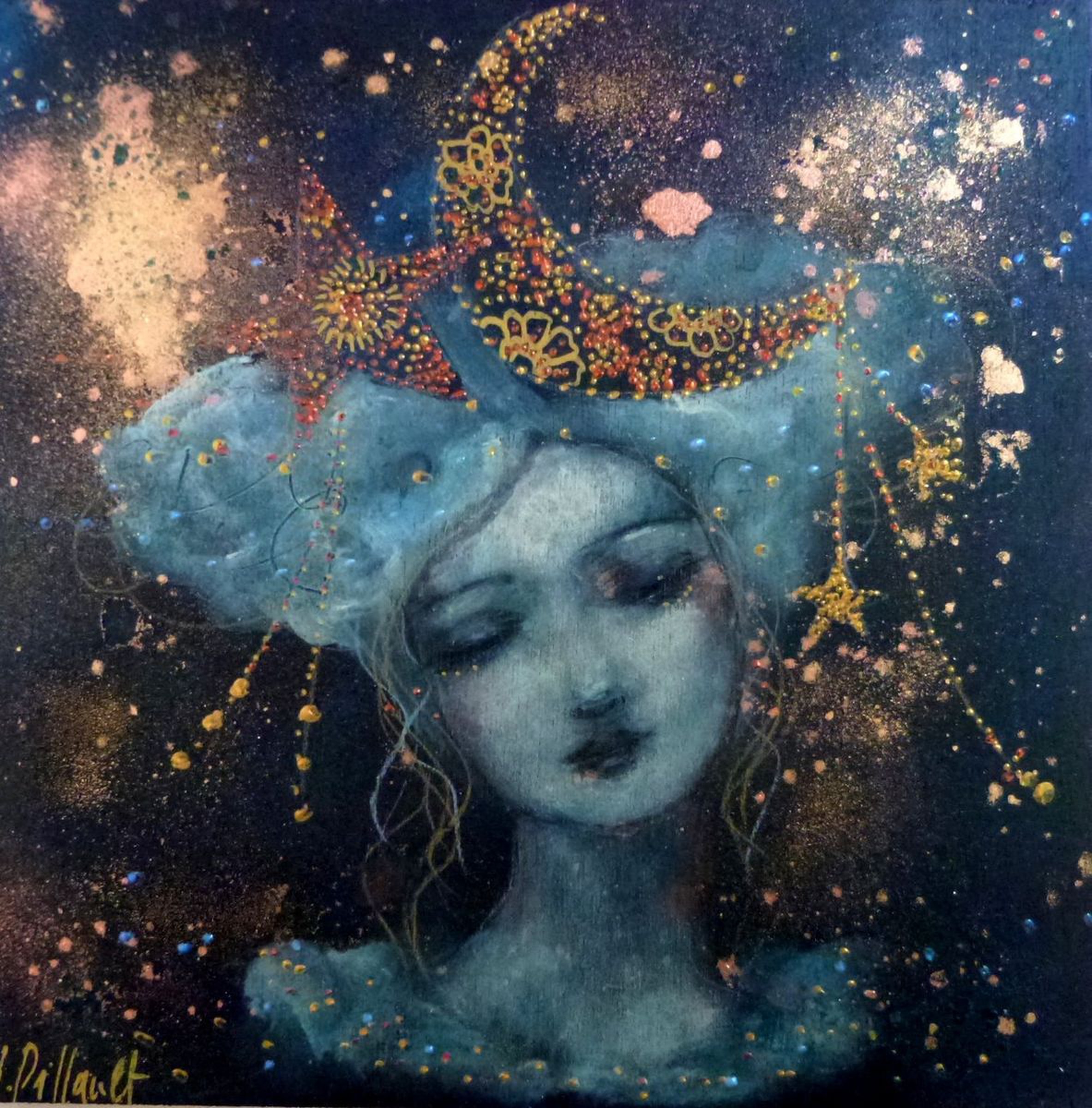 Precious Heavenly Woman Moon Portrait Mix Med Artfinder