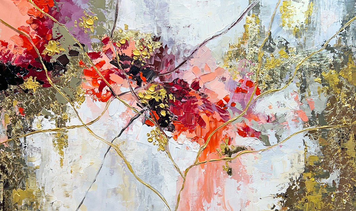 Abstract Acrylic Painting By Sandra Zekk, 28 X 16", Vermilion Vortex, Original Artwork