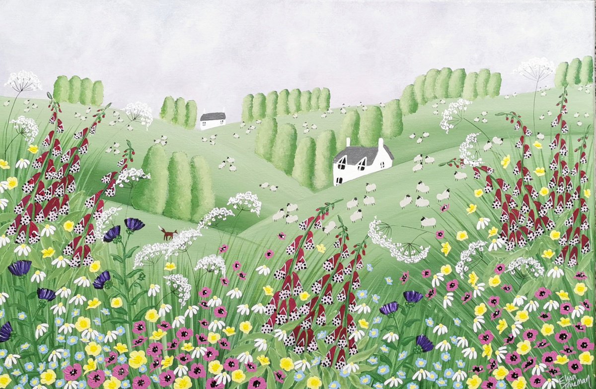 Naive Landscape Acrylic Painting By Elisa Trueman, 30 X 20, A Touch Of Heaven, Original Artwork