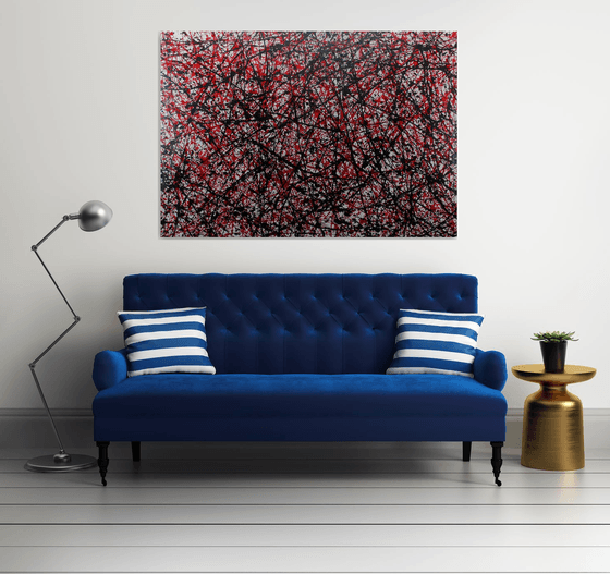 large colored abstract painting signed alessandro butera "red and black" unique work