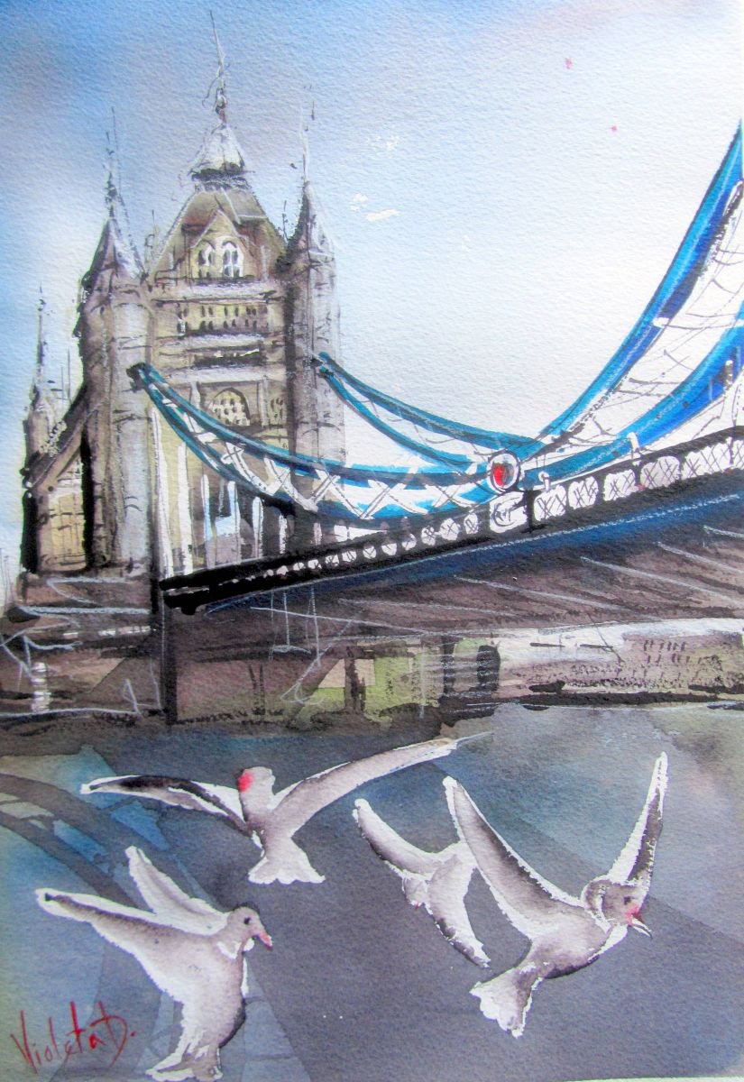 Tower Bridge Seagulls by Violeta Damjanovic-Behrendt