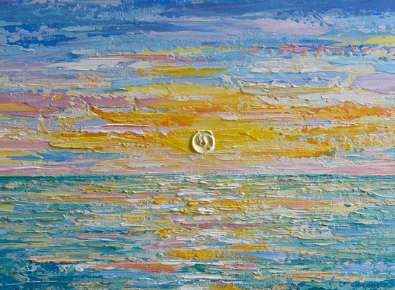 Sunrise - Impressionist seascape painting, ocean sunrise palette knife art