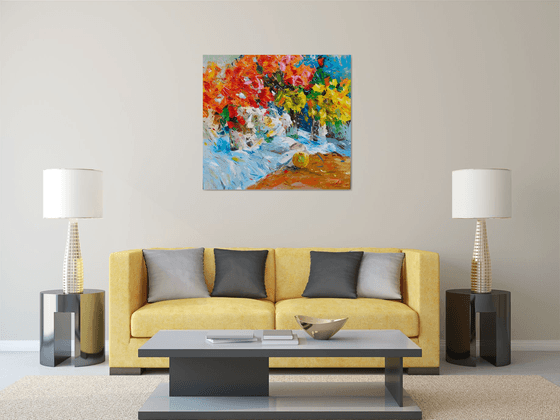 Abstract still life (100x110cm, oil/canvas, palette knife)
