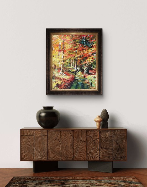 Autumn forest acrylic landscape