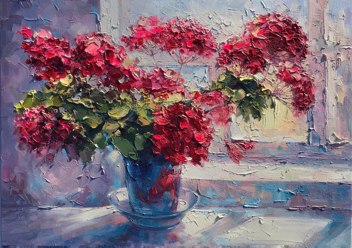 Impressionistic Botanical Oil Painting By Artem Grunyka, 28 X 20, Morning, Original Artwork