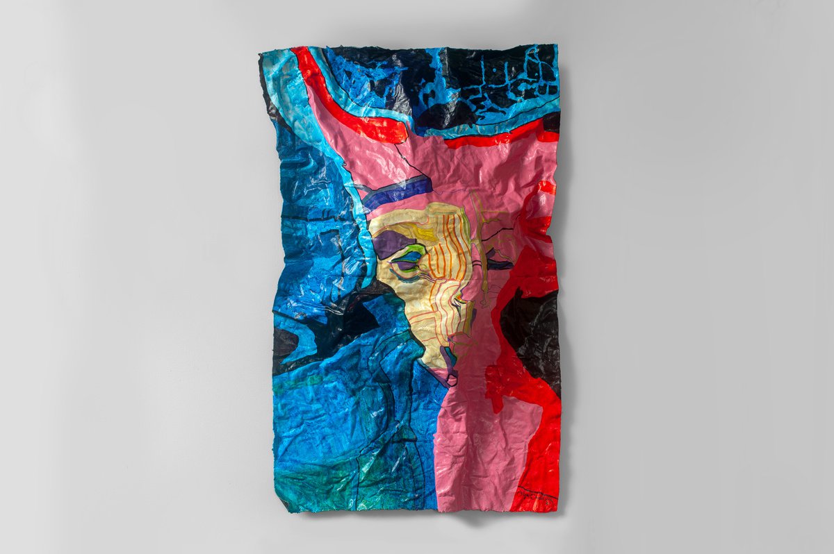 relief abstract portrait pink face in pink and blue
