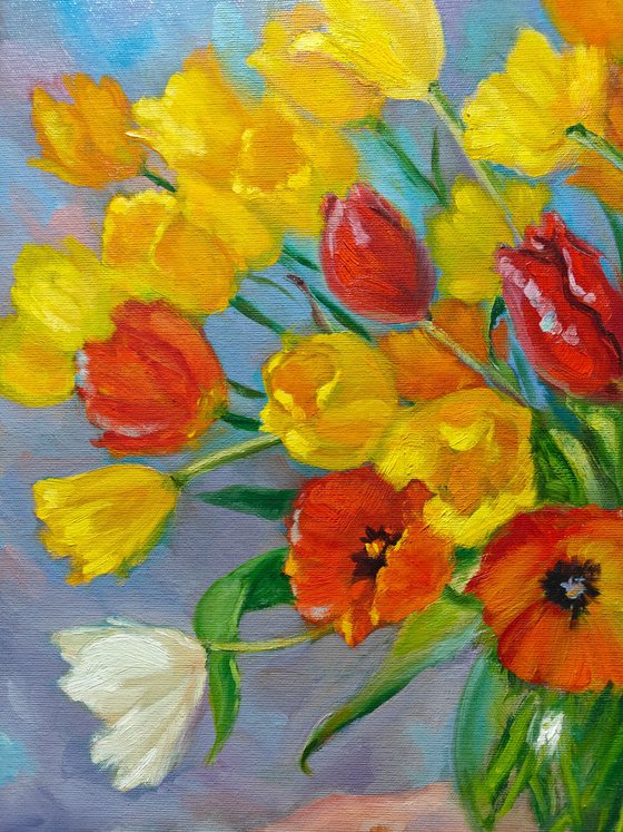 Colorful tulips in a vase