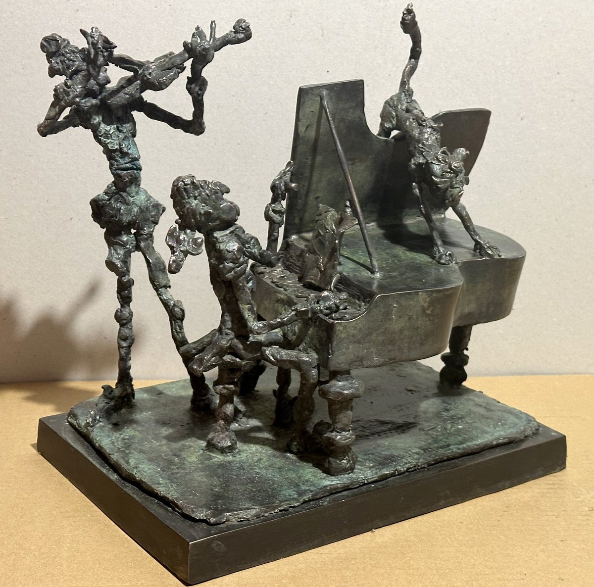 Surrealistic Portrait Bronze Sculpture By Toth Erno, 12 X 11", Mozart And The Cat, Original Artwork