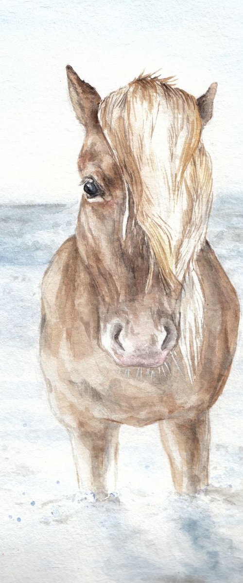 Horse in the Ocean Original Watercolor by Lauren Rogoff