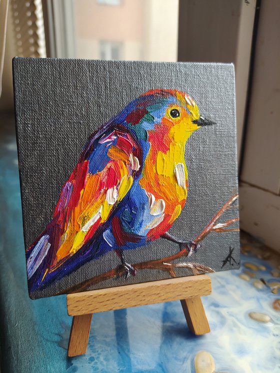 Small bird - oil painting, bird, parrots, birds oil painting, painting on canvas, gift, bird art, art bird, animals oil painting