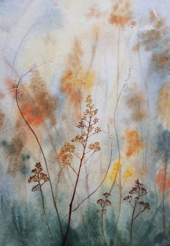 Dry Grass -  Autumn Painting, Autumn Decor,  Landscape, Indian summer, Autumn colours, original watercolour