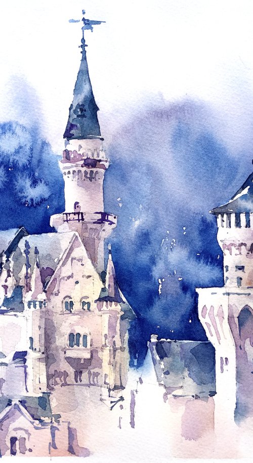 "Neuschwanstein Castle" original watercolor work by Ksenia Selianko