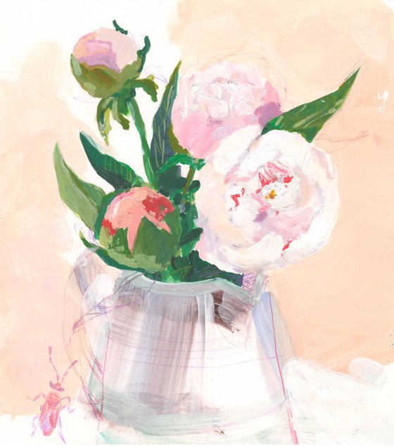 Bouquet of peonies. Gouache study