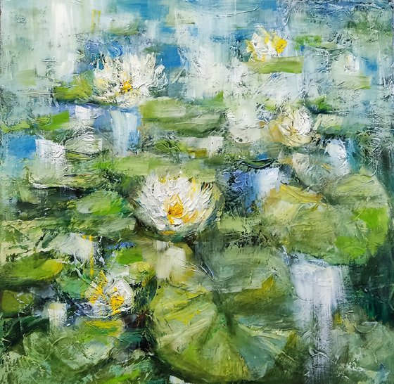 Morning Water Lily- Impasto Painting