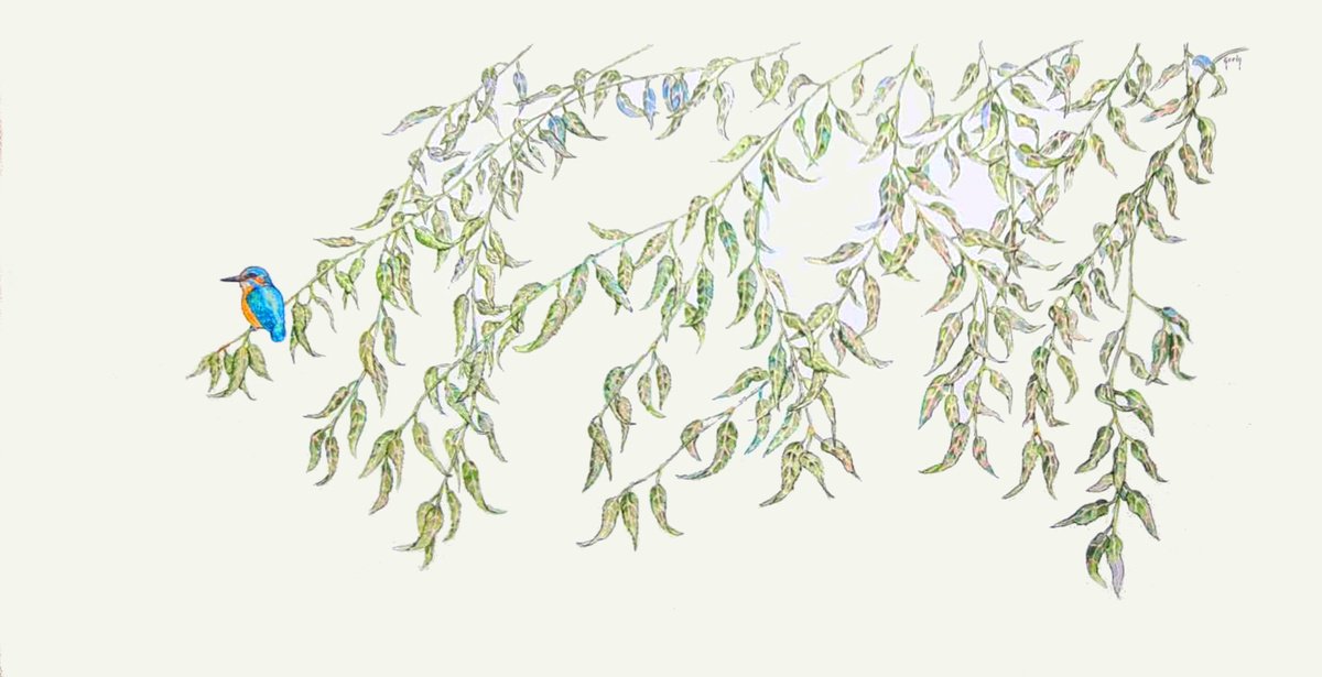 Illustrative Landscape Watercolour By Marian Gorin, 23 X 12", Swaying In The Wind, Original Artwork