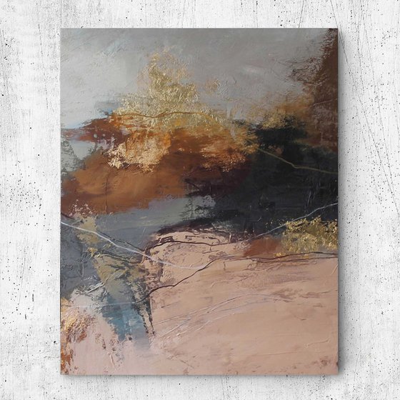 "Orange Flight 4" Abstract brown gray gold