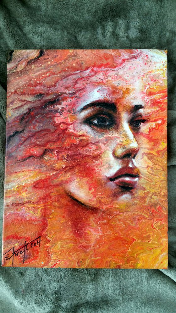 "In Flames  " Original  mixed media  painting on canvas 30x40x2cm.ready to hang