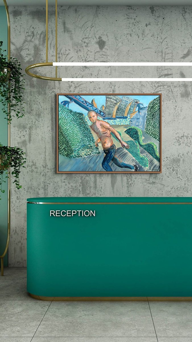 Expressive Landscape Oil Painting By Frank Creber, 40 X 30, Barrier Park Chase, Original Artwork