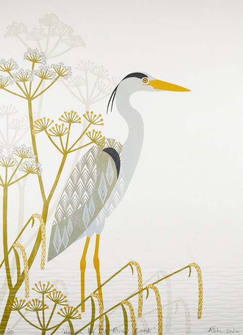 Heron by the River Bank by Ashley Hutchinson