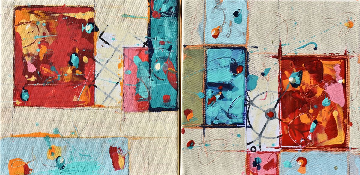 Abstract Painting By Cynthia Ligeros, 16 X 8, Interform Intersphere, Original Artwork