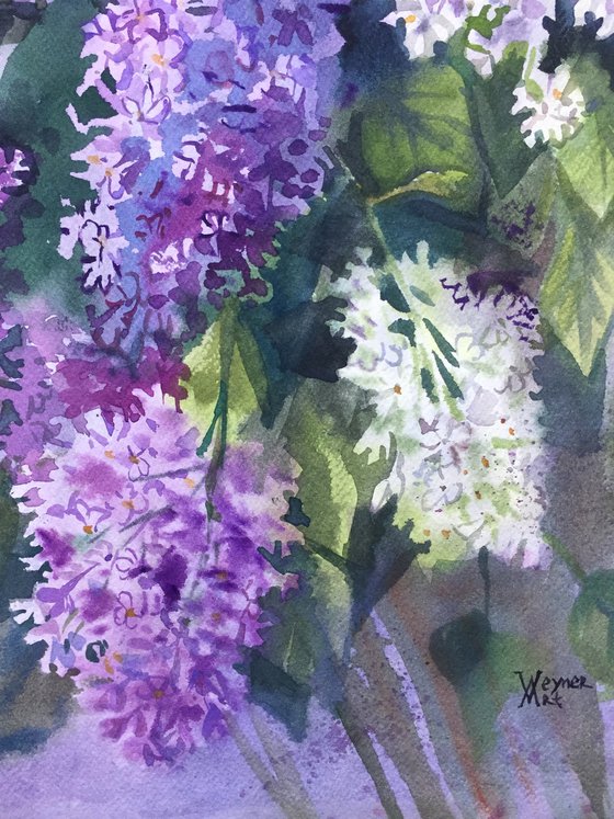 Lilac bouquet. Summer flowers painting