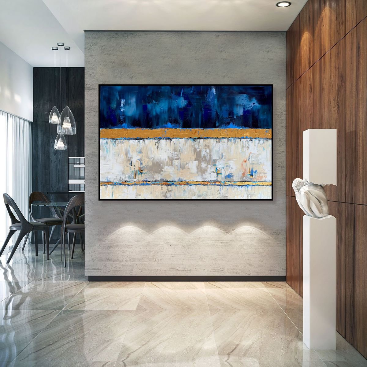 Abstract Acrylic Painting By Julijana Ravbar, 47 X 31", Blue Jazz, Original Artwork