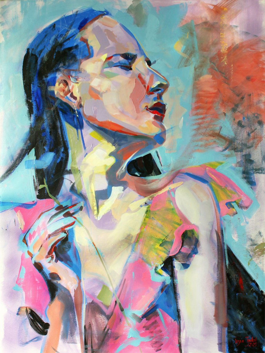 Expressive Portrait Acrylic Painting By Iryna Tymkul, 24 X 31, Breeze, Original Artwork