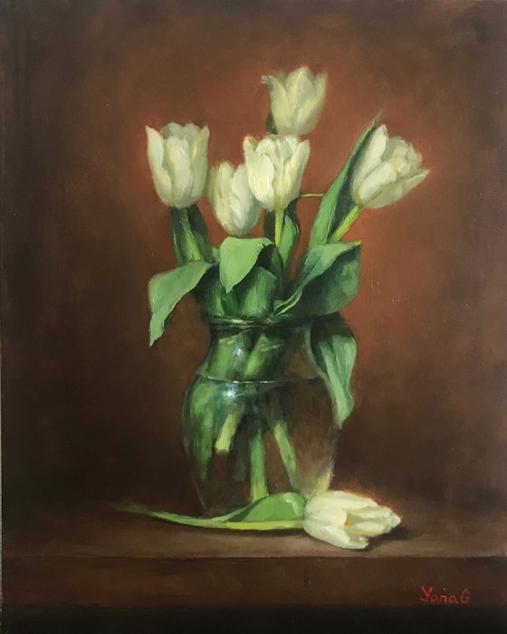 White Tulips Oil Painting