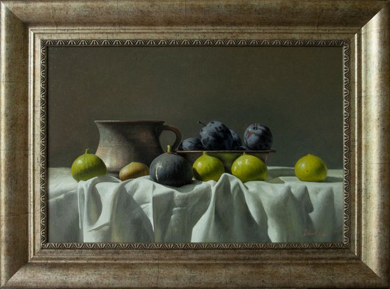 Sweet figs, 40x60, oil on canvas, 2018 original still life painting, ready to hang