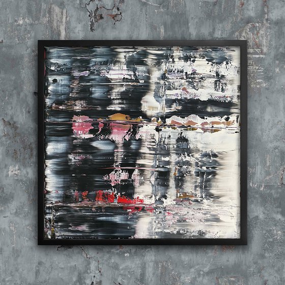 "The Dark Side" - Original PMS Abstract Oil Painting On Plexiglass, Framed - 26" x 26"