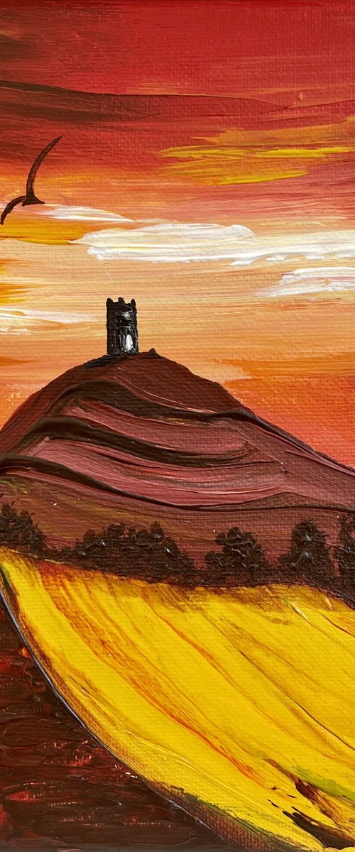 Red Sky over Glastonbury Tor by Marja Brown
