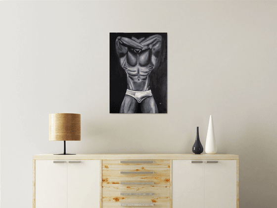 Dear friend, original erotic nude man body, gift idea, bedroom painting