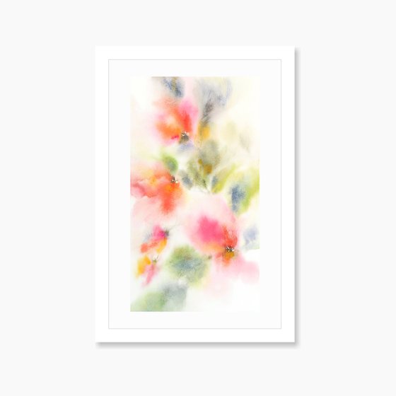 Soft red flowers, abstract watercolor floral art