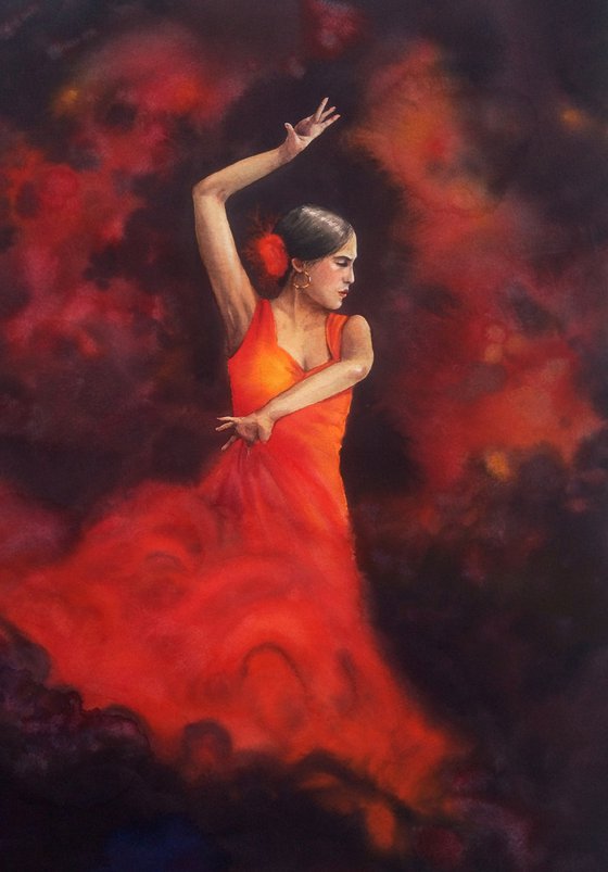 COMMISSION ART - Flamenco Dancer in Red Dress #2