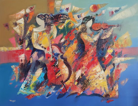 Abstract jazz (90x70cm, oil/canvas, abstract art, ready to hang)