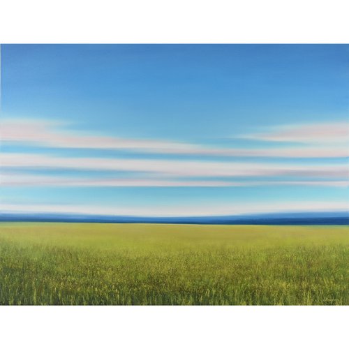 Lush Green Field - Blue Sky Landscape by Suzanne Vaughan