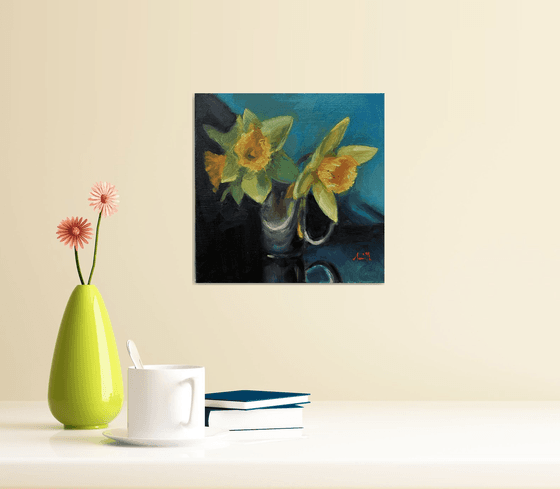 Original Oil Still Life Daffodils.