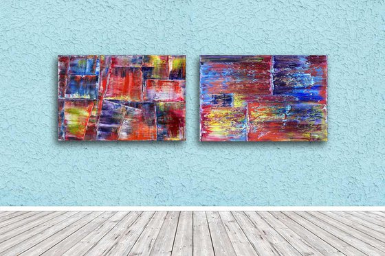 "Compliments" - Save As Series - Original Large PMS Abstract Diptych Oil Paintings On Canvas - 36" x 48"