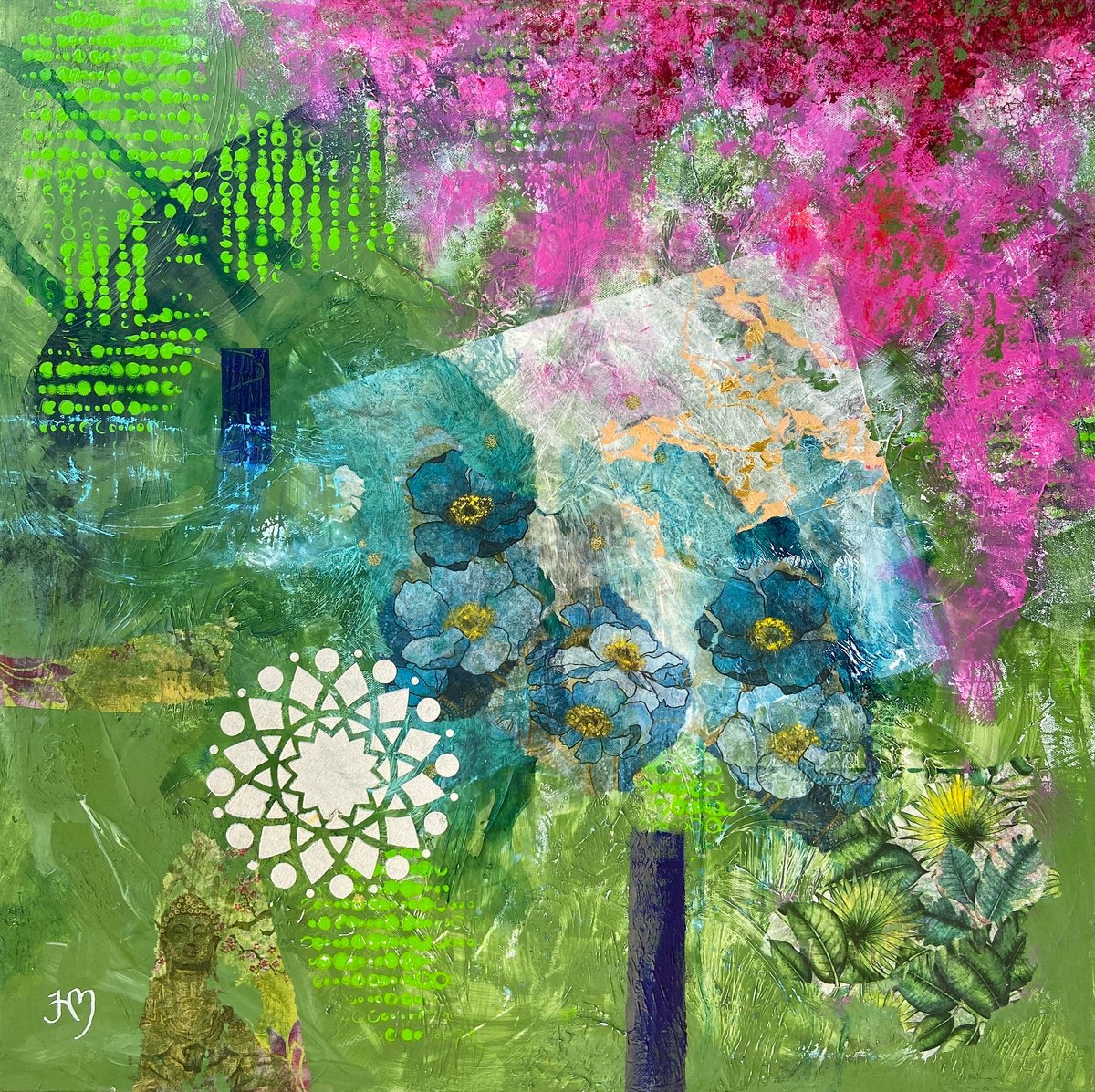 Organic Abstract Painting By Heather Matthews, 28 X 28, Escapist, Original Artwork