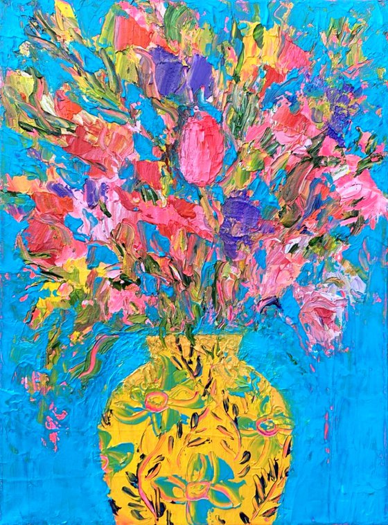 Spring Flowers in a Yellow Vase