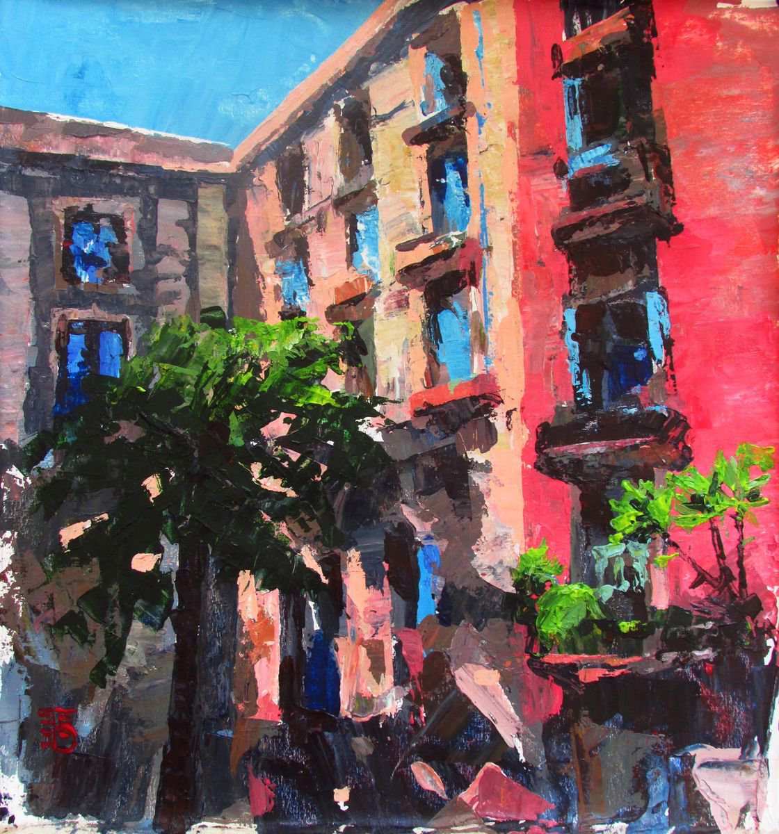 Impressionistic Cityscapes Acrylic Painting By Kateryna Bortsova, 16 X 17", Barcelona Landscape Painting, Original Artwork